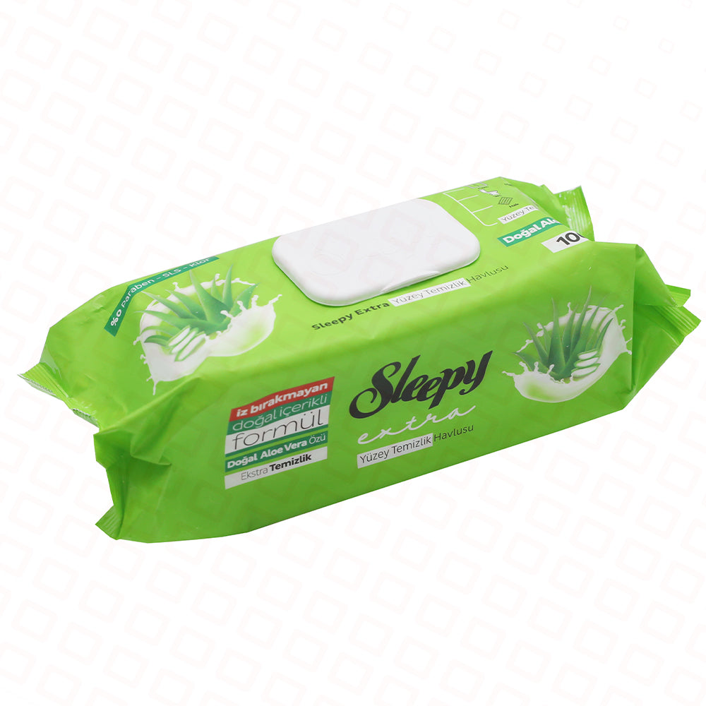 SURFACE CLEANING WET WIPES SLEEPY EXTRA ALOE VERA (100 PCS)– Omid