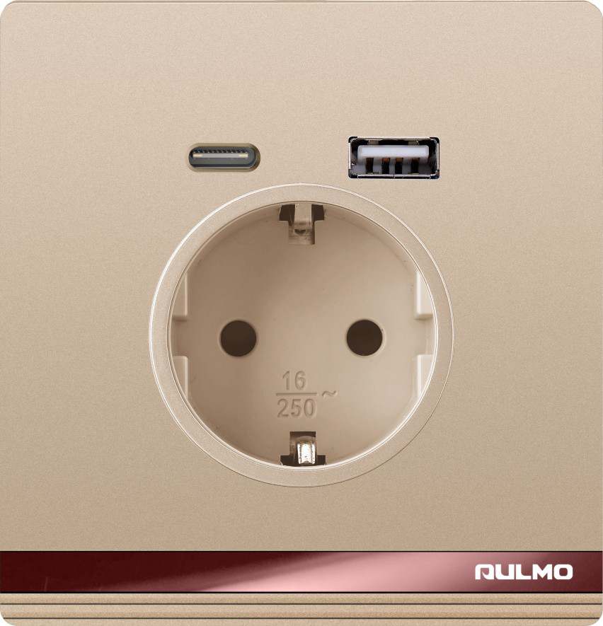 ELEKTRİK + USB + TYPE C TAXIC YUVASI AULMO MATTE GOLD 16A DƏRİN