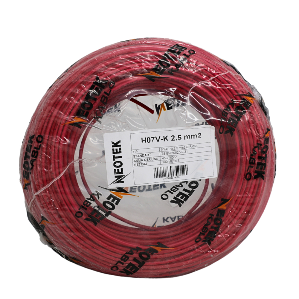 NEOTEK ELEKTRİK KABELİ NYAF H07V-K QIRMIZI 1x2.5 M